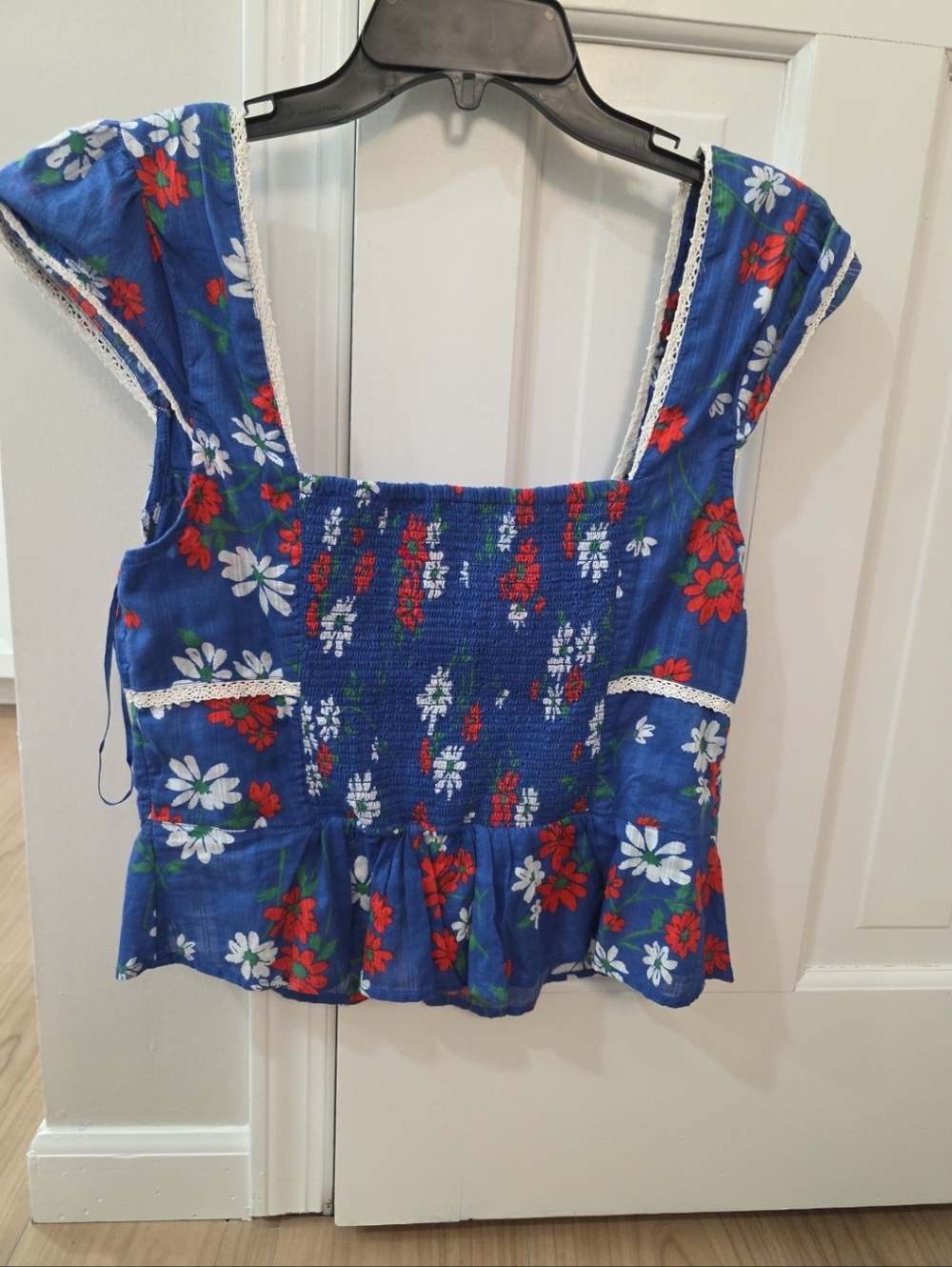 Free People Call Me Baby Blouse Blue Daisy Size L - Picture 7 of 7